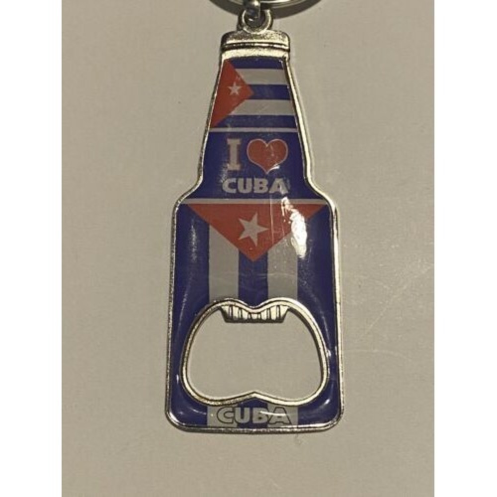 Cuba Flag Bottle Can Opener Keychain Aqua Blue Caribbean Souvenir Accessory